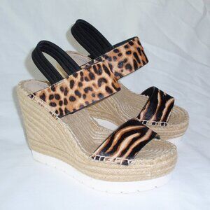 Kenneth Cole Calf Hair Olivia New York Wedges Leopard Sandals Shoes Sz 5.5